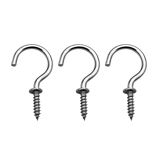 IDEALSV 60 Pcs (304) Stainless Steel Screw Ceiling Hooks 1 Inch Cup Hook Screw-in Light Hooks