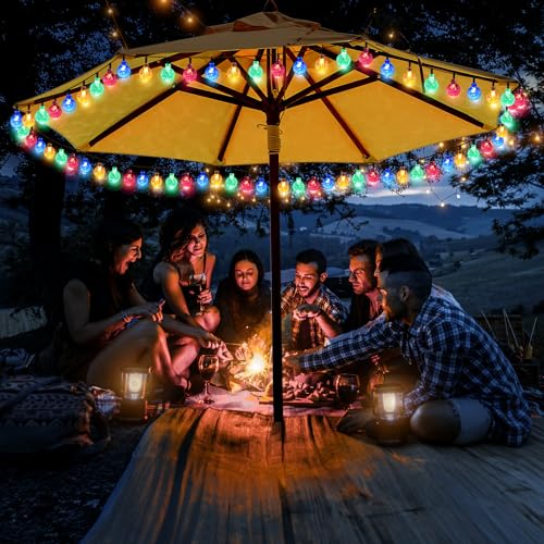 Aurelema Patio Umbrella Lights Crystal String Lights, 4 LED Color 8 Lighting Modes String Lights, 64 LED Lights Waterproof Remote Control Umbrella Lights for Outdoor Yard Beach Party Wedding Decor