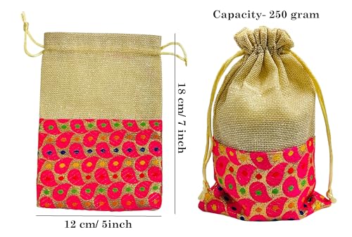 Image of Pack of 25 pcs Small Size Brocade & Jute Potli Gift Bags (18 X 12 cm)