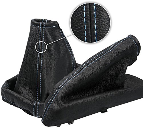 Myshopx SH42-1 Soufflet de levier de vitesse avec soufflet de frein à main en cuir véritable Bleu