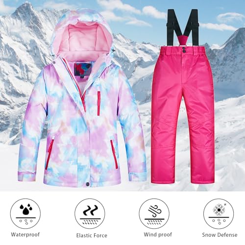 Kids Girls Boy Thicken Warm Toddler Snowsuit Set Hooded Ski Jacket Pants 2 Pcs Set Skiing Suit Coats Outdoor Outfit (E, 9-10 Years)2