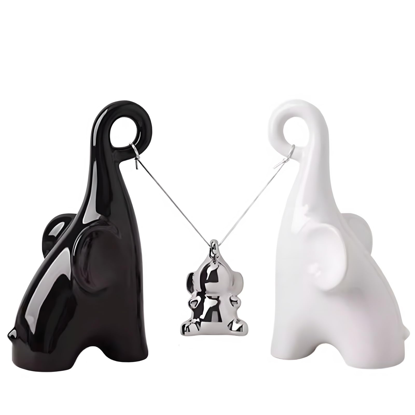 Elefante Statua Ceramica, Elefante Portafortuna Decorazioni Casa Statuette Decorative Soprammobili Moderni Particolari Arredo Casa Moderno (Nero/Bianco/Argento)