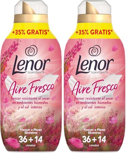 Lenor Aire Fresco Suavizante Para Ropa Frescor A Flores Silvestres 50 Lavados, 700ml, Frescor Resistente Al Secar En Ambientes Húmedos O Al Sol Intenso (Paquete de 2)
