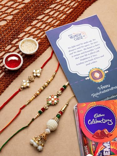 Image of Rakhi for Brother Combo with Gift, Rakhi Gift for Brother Rakhi with Chocolate For Bhai Bhabhi Kids, Rakshabandhan Gifts for Brother with Rakhi, Rakhi set of 4 with Greeting Card