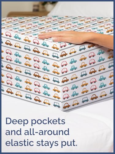 Image of Kids Twin Size Cute Cars Bed Sheets - 3 Piece Kids Cute Cars Sheet Set