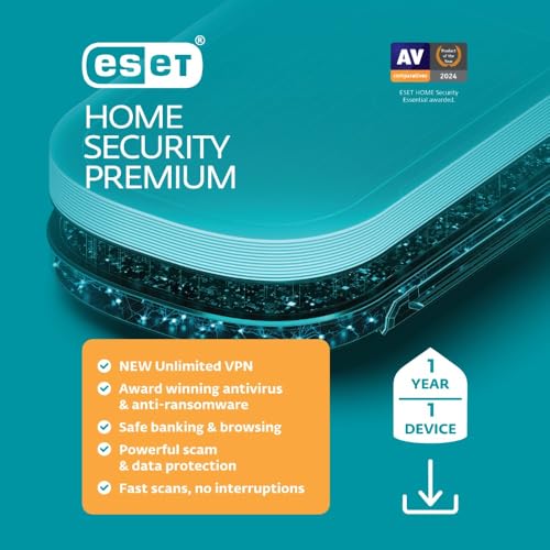Image of ESET Home Security Premium | Antivirus | 2025 Edition | 1 Device | 1 Year| Unlimited VPN | Privacy Protection | Ransomware | Anti-Theft | Digital Download [PC /Mac /Android]