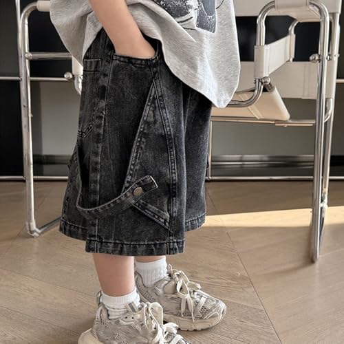Pantalones cortos con diseño único de patchwork estilo denim holgado infantil 2