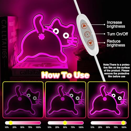 Image of Cat Neon Sign for Wall Decor,Dimmable Funny Kitty Neon Light,Pink Animal Light Up Signs for Bedroom Party Bar Background Christmas Gifts Decorations