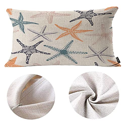 EKOBLA Square Throw Pillow Covers Beach Ocean Coastal Orange Black Blue Starfish Sea Life Animal Cotton Linen Cushion Case for Sofa Couch 12x20 Inches - Image 6