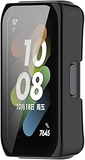 حافظة تغطية كاملة مع شاشة حماية متوافقة مع هواوي باند 7، ديسكول بي سي وغطاء حماية من الزجاج الحقيقي متوافق مع هواوي باند 7 ان اف سي