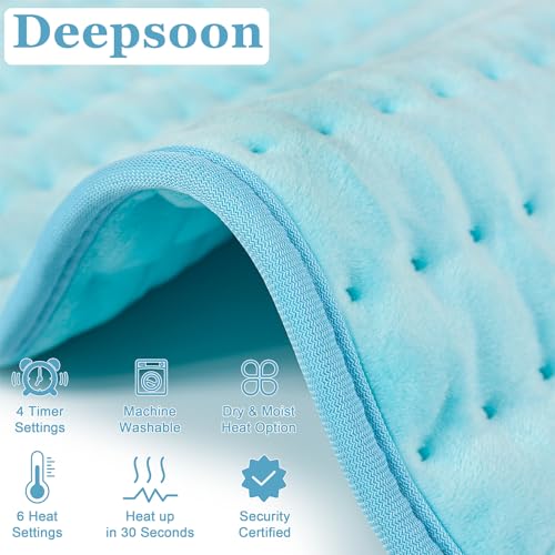 Image of Deepsoon Heating Pad,Electric Heating Pads for Back,Neck,Moist Heating Pad for Abdomen Shoulder Knee Legs,Dry /Moist Heat&Auto Shut Off,Mother's Day Birthday for Men and Women,Babyblue,33x17 Inch