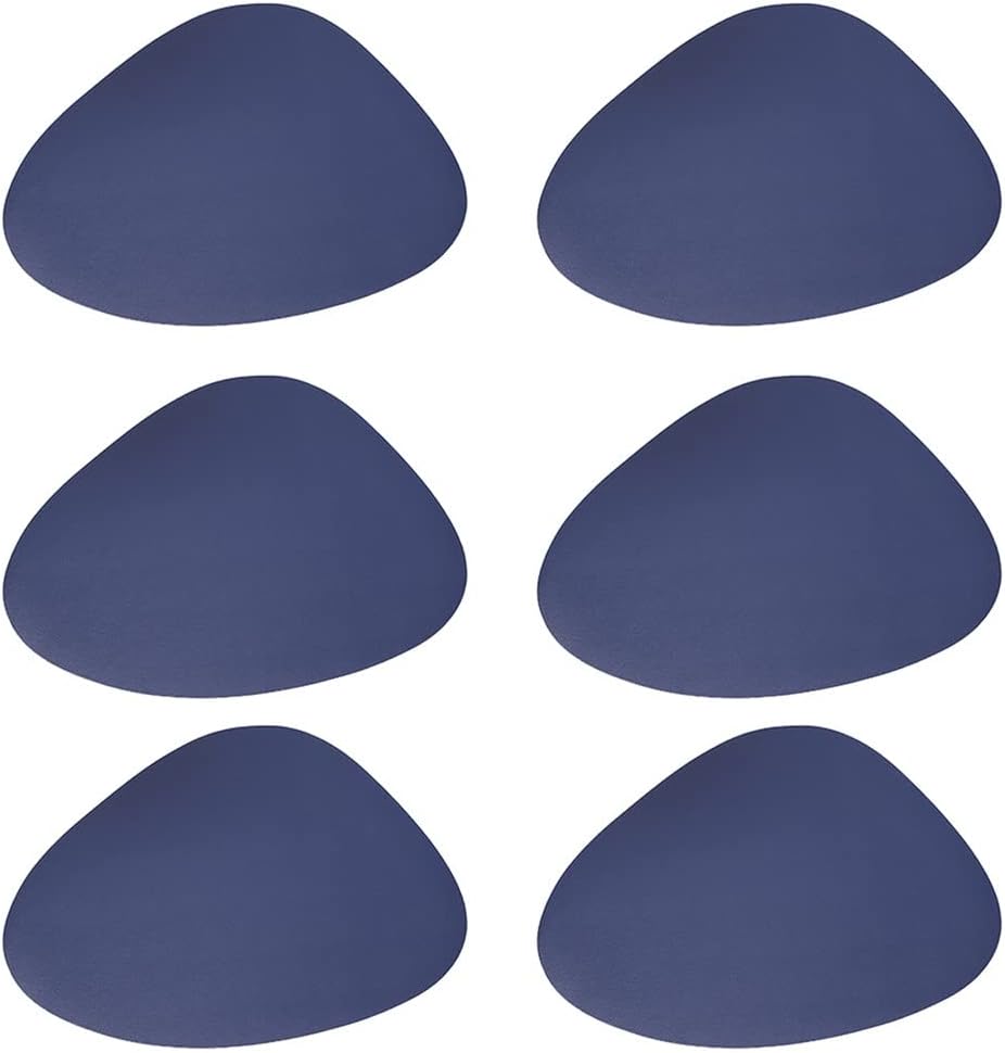 6pcs Washable Home Placemat Set Dinner Kitchen Decoration Wipeable Dining Table Heat Resistant Faux Leather (Color : Gray, Size : One Size) (Blue One Size)