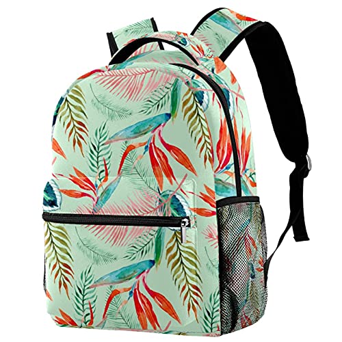 Sac à dos de voyage campus à motif feuilles tropicales aquarelles vert