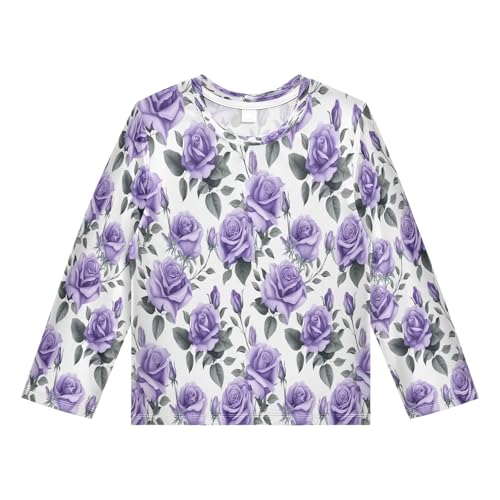 Boys Rash Guard Swim Shirt Long Sleeve UPF+ 50 Sun Shirts Quick Dry Shirt Purple Rose for Toddler Kids