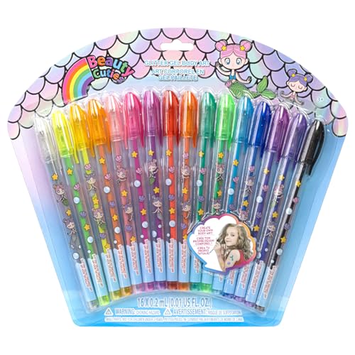 La Mejor Lista de Niña - 5 favoritos. 37 Sirena set de 16 bolígrafos de con diamantina para arte corporal, colores brillantes y purpurina, para edades de 3 años de Townley Girl