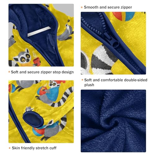 Lemur Pattern with Bright Toddler Fleece Jacket Girl Boys Hooded Fleece Jacket Coat Warm Outwear Zip-up 3-10T3