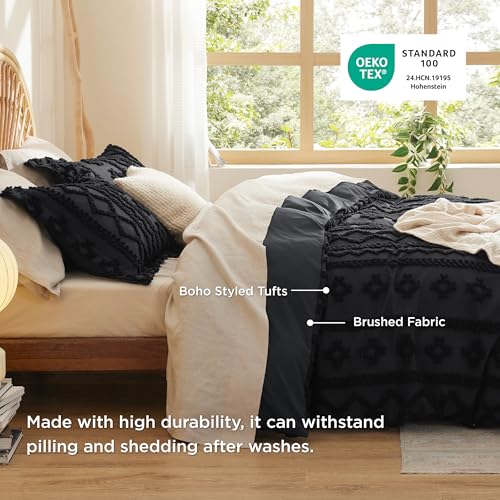Image of Bedsure Boho Duvet Cover King Size, Soft & Comfortable Elegant Design Boho Bedding for Decoration, Machine Washable Comforter Cover for All Seasons,Includes 1 Duvet Cover & 2 Pillow Shams,Black