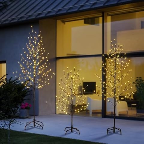 Set of 3 Lighted Tree 3FT 5FT and 6FT LED Artificial Tree for Decoration Inside and Outside Home Patio Wedding Festival Christmas Decor Warm White Cover