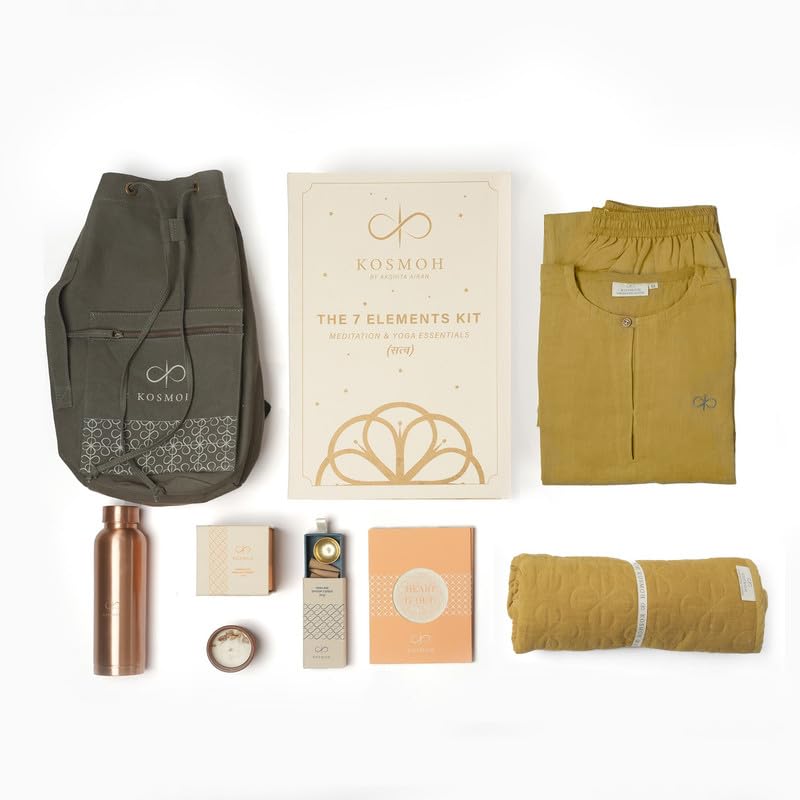 Male Yoga Kit - Meditation & Yoga Essentials Gift Box | Organic & Natural Yoga Wear, Yoga Mat, Yoga Slingbag, Meditation Journal, Dhoop Cones, Candles & Copper Bottle - Yellow-3XL-image-1