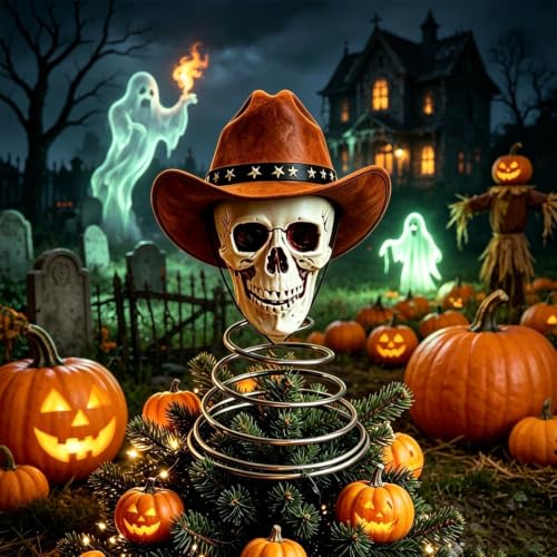 Encaje de árbol de Halloween 3D de calavera gótica para adorno espeluznante interior y exterior 5
