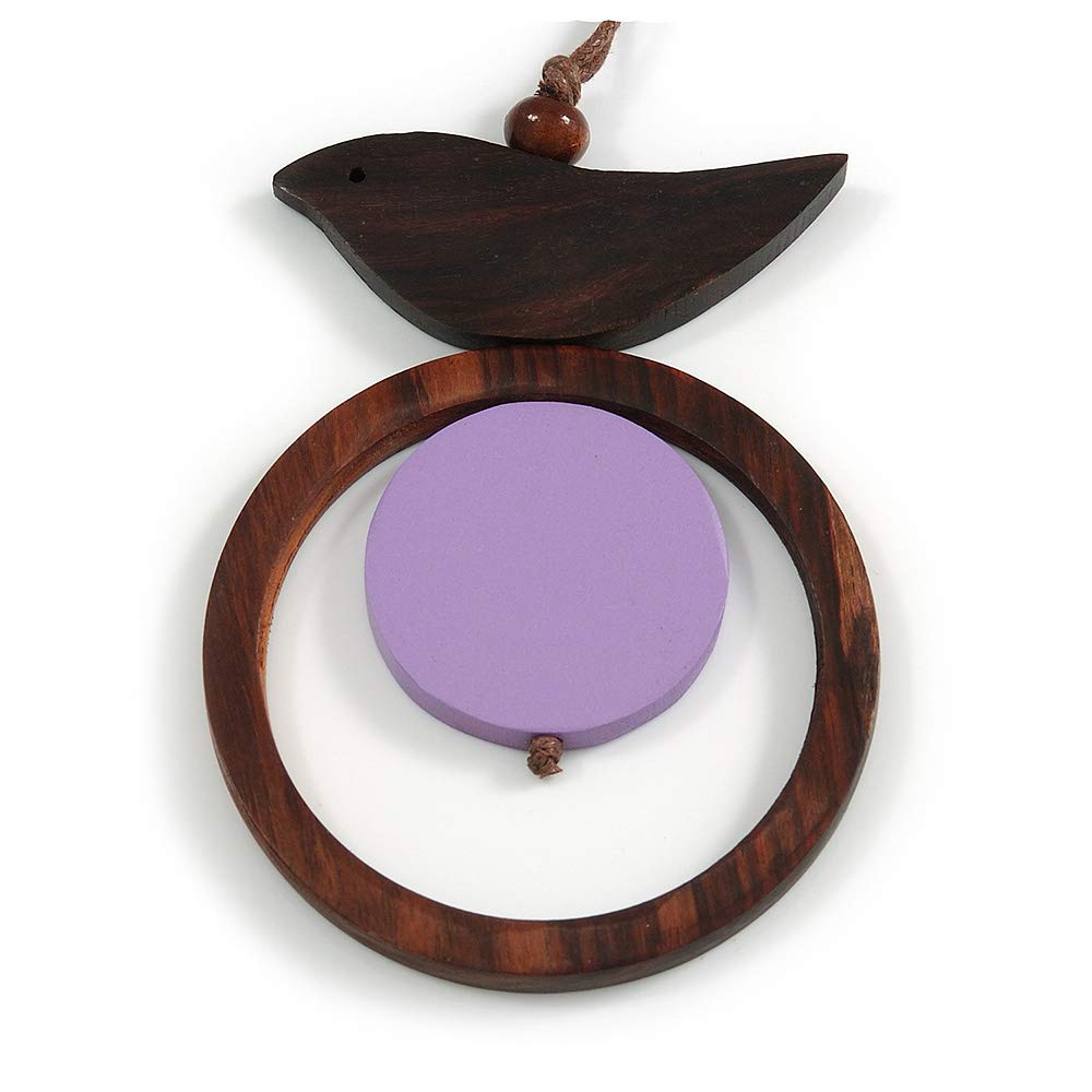 Collana Lunga Avalaya In Cotone Con Ciondolo Uccello E Cerchio, Marrone/lilla, 84 Cm - 2