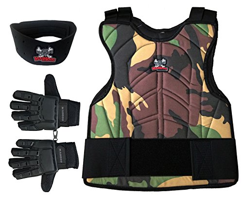 Maddog Sports Padded Chest Protector, Full Finger Tactical Glove, & Neck Protector Combo Package - Camo - Small/Medium