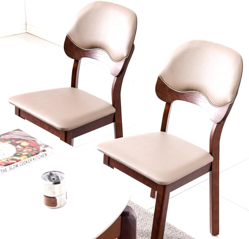 Miniatura 2 de Juego de 2 sillas de comedor de roble macizo, sillas de cocina tapizadas con respaldo curvado y asiento acolchado, sillas de comedor de madera