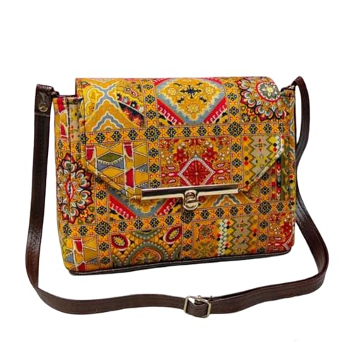 Sac à bandoulière bohème en cuir marron véritable et métal noble