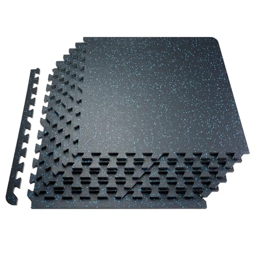 VEVOR Tappetino Puzzle ad Incastro per Palestra 6 Pezzi, Spessore 14 mm, Piastrelle in Schiuma EVA Gommata, Tappetino da Palestra 61x61 cm, Copertura 2,2 m², Tappetino da Ginnastica, Casa, Nero e Blu