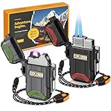 Lafagiet 2 Pack of USB-C Electric Lighter & Dual Torch Lighter Butane Gas refillable, Waterproof Windproof Lighters Multipack for Hiking, Camping, Outdoor Gear (NO Gas)
