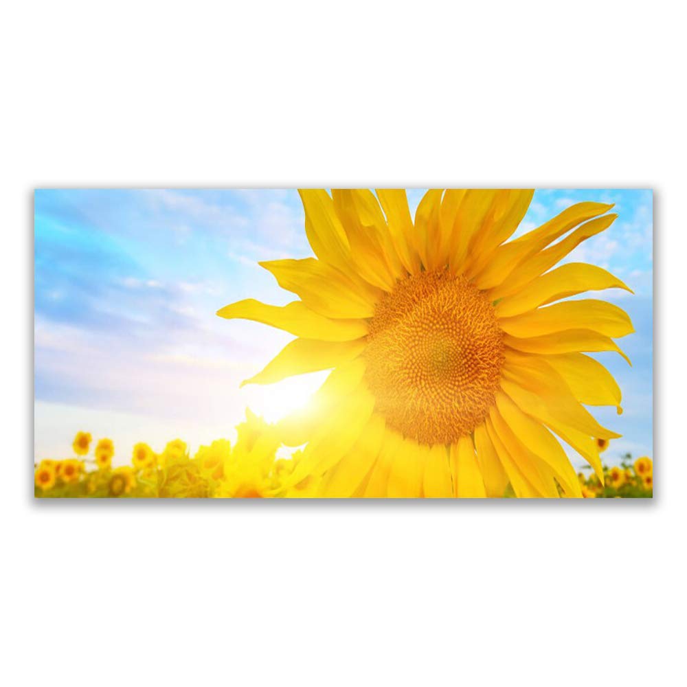 Tableau Décoration Murale Salon Tournesol Floral Impression sur Verre Trempé Tulup 120x60cm