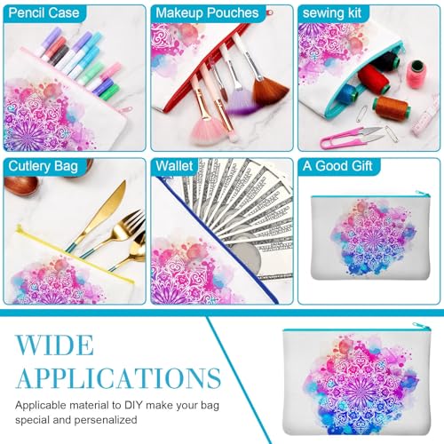 Image of Frienda 50 Pcs Sublimation Blank Canvas Makeup Bags Bulk DIY Heat Transfer Canvas Pen Case Pencil Cosmetic Makeup Bags Clear Sublimation Blank Pouch with Zipper (9 x 6.89 Inch,Mixed Colors)