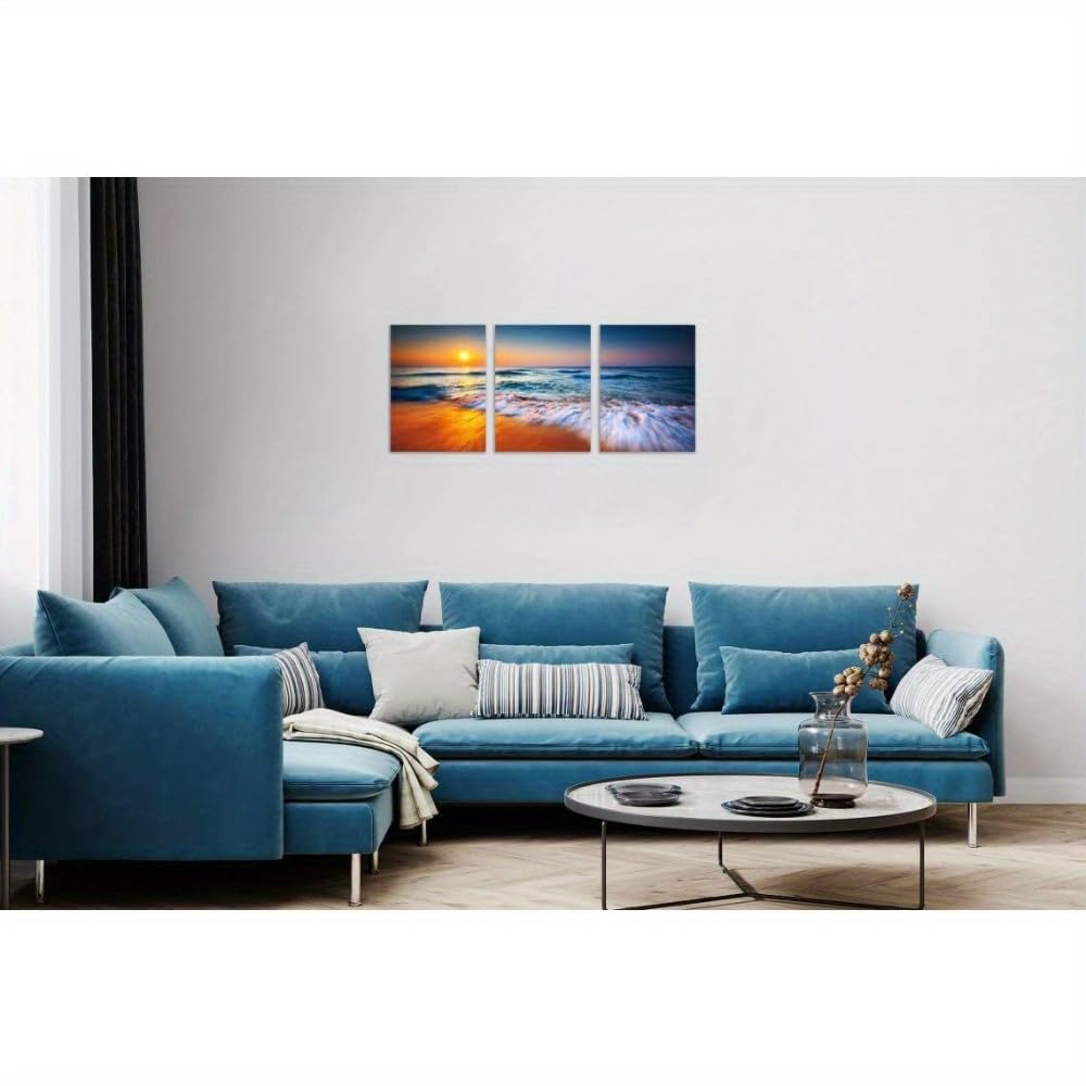 IXEHOH Sonnenuntergang Strand Leinwandbilder 3 Teilig Ozean Meer Landschaft Wandbilder für Wohnzimmer Schlafzimmer Küsten Natur Kunst Bilder Deko Poster & Prints Ästhetik Art 70x100cmx3