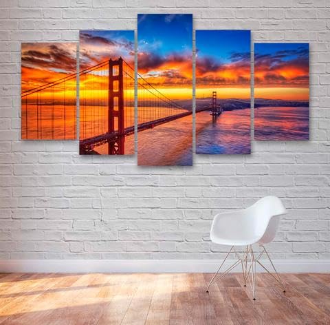 Impression sur toile Golden Gate San Francisco | Décoration murale salon grand format 5 pièces