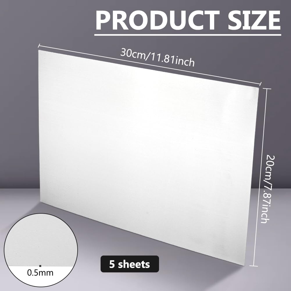 BENECREAT 5 paquet de Feuilles D'Aluminium 6061 de 300x200x0.5mm avec Film Protecteur pour Gravure Laser et Estampage de Métal Ébauches de Découpe Laser Anodisées Argent pour Loisirs Créatifs