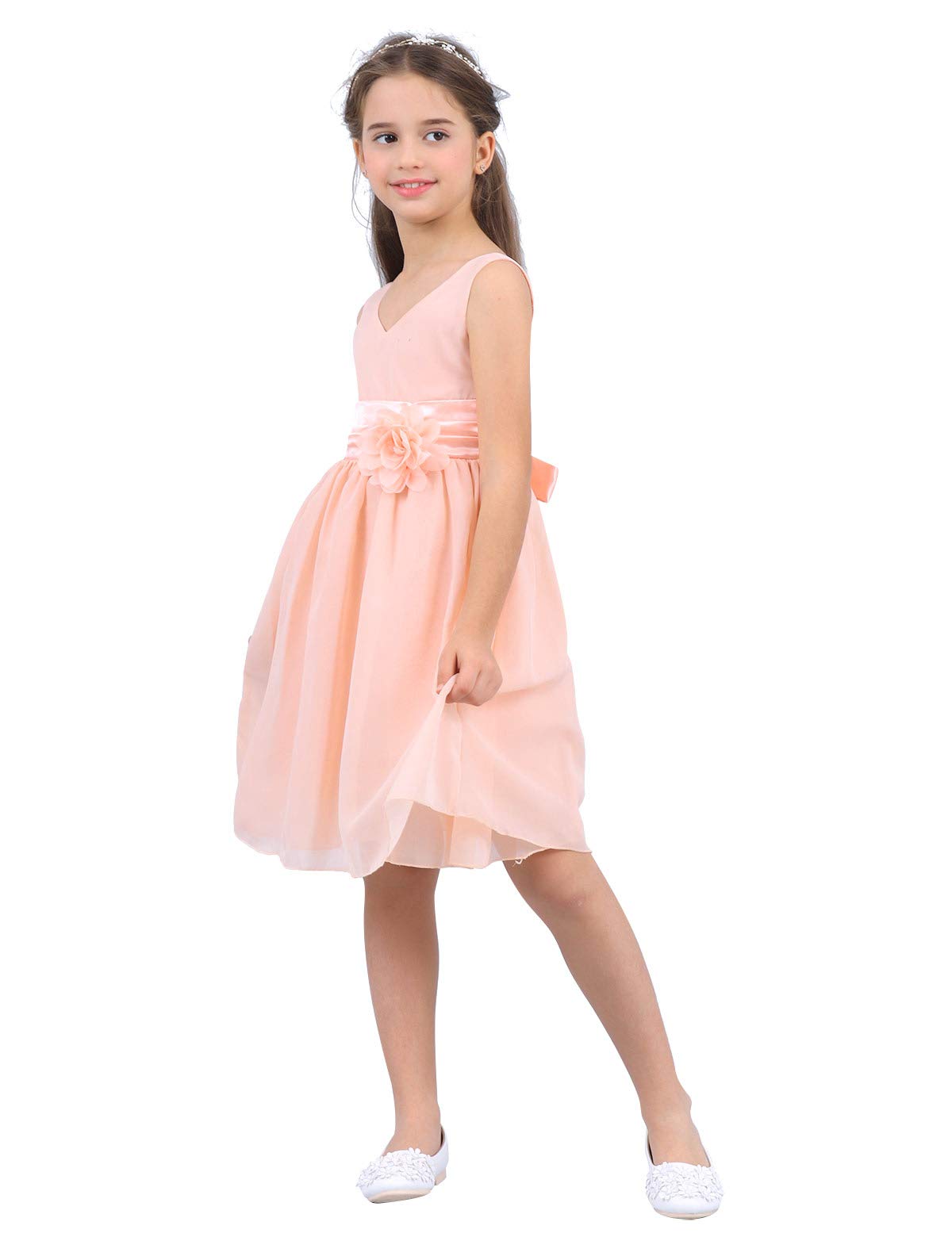 Oyolan Vestido Elegante para Niñas Vestido Formal con Flor Dama de Honor Vestido de Ceremonia Eventos Vestido de Princesa Niña Fiesta Cumpleaños Infantiles 2-14 Años