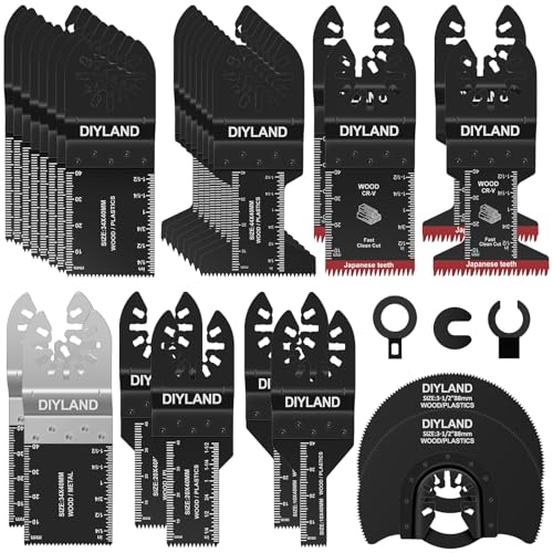 DIYLAND 31PCS Multi Tool Blade Set Universal Oscillating Saw Blades Oscillating Tool Accessories for Wood Metal Cutting Multitool Blades fit Makita Milwaukee Dremel Ryobi and More