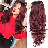 AISI QUEENS Ombre Wigs for Women Long Curly Wig Black to Red Wavy Synthetic Party Wigs Burgundy Middle Part Full Wigs Heat Resistant Fiber Halloween Cosplay Wigs (20 Inches)