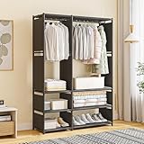 WYWY Kleiderschrank Aus Stoff, Tragbare Garderobe Leicht zu Montieren - Große Kapazität, Vliesstoff + Verdicktes Stahlrohrgestell, Multifunktional für Schlafzimmer & Kleiderladen(Black,Two Rows)