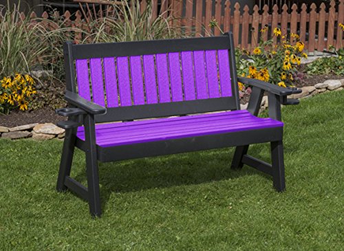 Ecommersify Inc 5FT-Bright Purple-Poly Lumber Mission Porch Bench with Cupholder arms Heavy Duty Everlasting PolyTuf HDPE - Made in USA - Amish Crafted