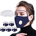 Heroky Reusable Face Màsc with Eyes Shield, Adults Face Bandanas, Outdoor Dustproof Mouth Protective with Breathing Valve (5pcs Navy-1, 10filters)