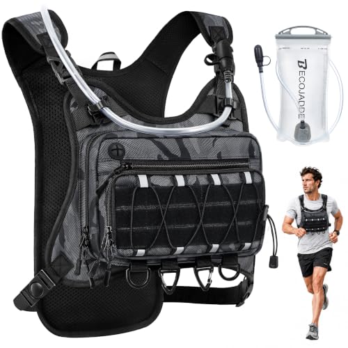 Image of BECOJADDE Running Vest for Men with 2L Water Bladder Tactical Hydration Backpack Adjustable Lightweight Chest Pack for Marathon Hunting Cycling