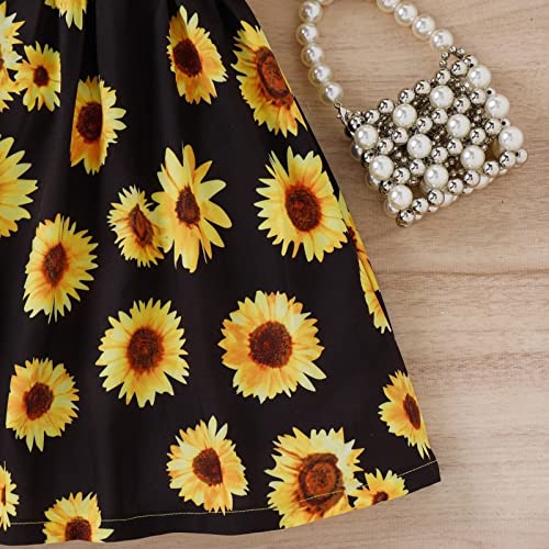 Summer Girls' Dress Small and Medium School Children's Shoulder Strap Lace Sleeveless Sunflower Print Splice Place Dress3