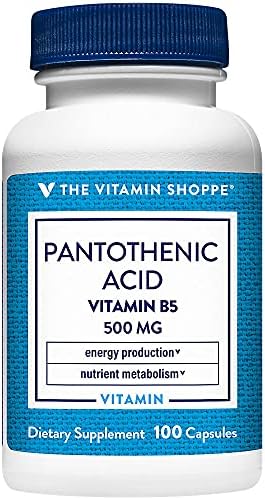 The Vitamin Shoppe Pantothenic Acid 500MG, with Vitamin B5, Supports Energy Production & Hair, Skin, Nails, Once Daily (100 Capsules)