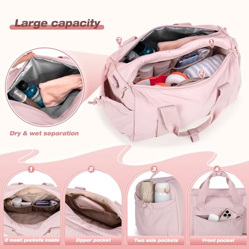 Small Gym Bag for Women, Mini Duffle Bag with Wet Compartment, 12L Travel Carry on Weekender Bag for Sports, Workout and Fitness, Pink2