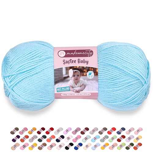 Image of Makromecity Softee Baby Yarn,%100 Premium Anti-Pilling Acrylic, 3.5 Oz, 273 yd (100gr /250 mt), Soft Yarn for Crocheting and Knitting (Blue, 1 Skein)