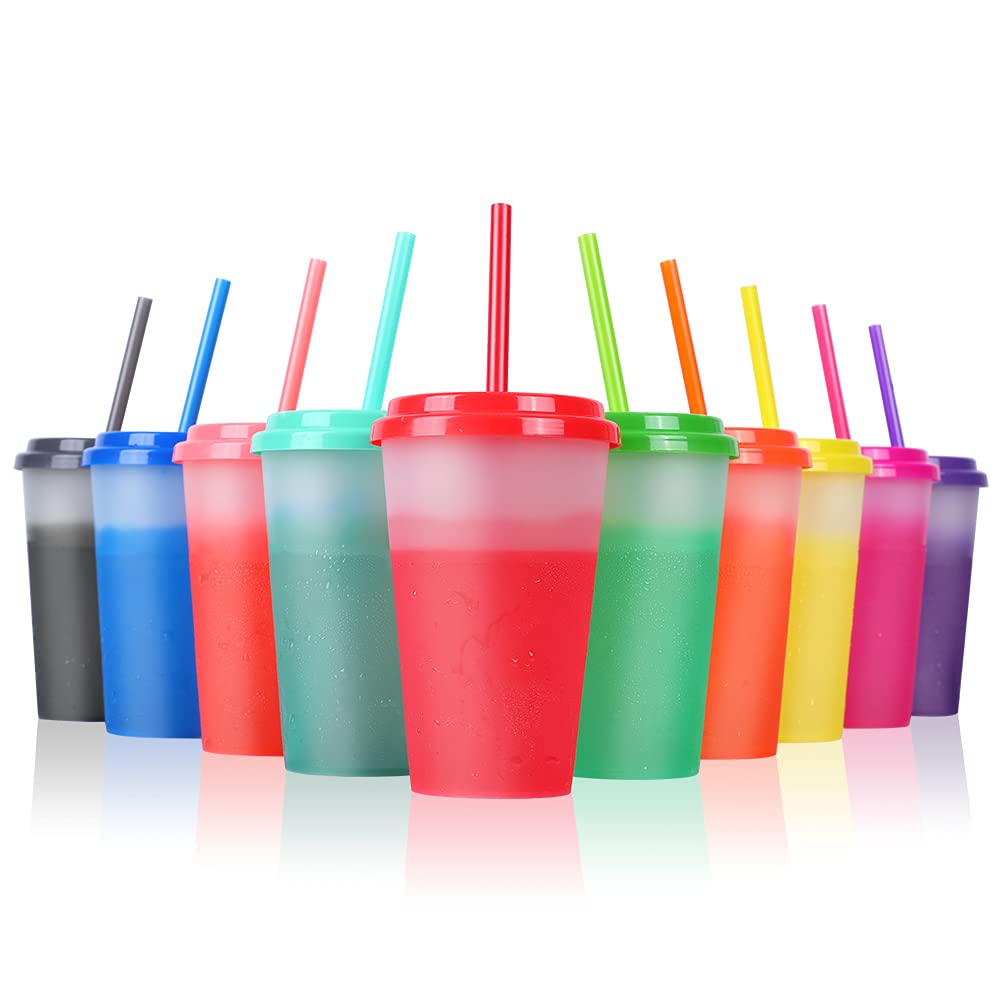 Color Changing Cups with Straws & Lids: 12oz Kids Cold Water Drinking Cups 10 Pcs Reusable Plastic Tumbler Bulk
