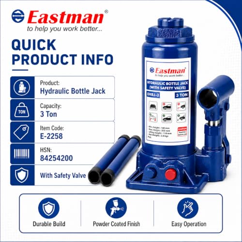 Image of Hydraulic Bottle Jack 3 Ton Heavy Duty Steel Jack for Car, SUV, Truck Portable Hydraulic Lift Tool with Easy Pump Handle & Wide Base for Stability