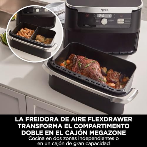 Ninja Foodi FlexDrawer Freidora de aire con compartimento doble, 10,4 l, 7 en 1, no usa aceite, con divisor de cestas extraíble, piezas antiadherentes y aptas para lavavajillas, en negro, AF500EU - imagen 3