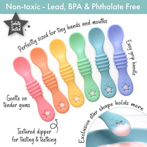 Image of PrimaStella PrimaStella 6-Piece Silicone Baby Feeding Spoons - First Stage Infant Spoons, Soft-Tip Baby Training Spoon - Infant Utensils Feeding Supplies - Dishwasher & Boil-proof
